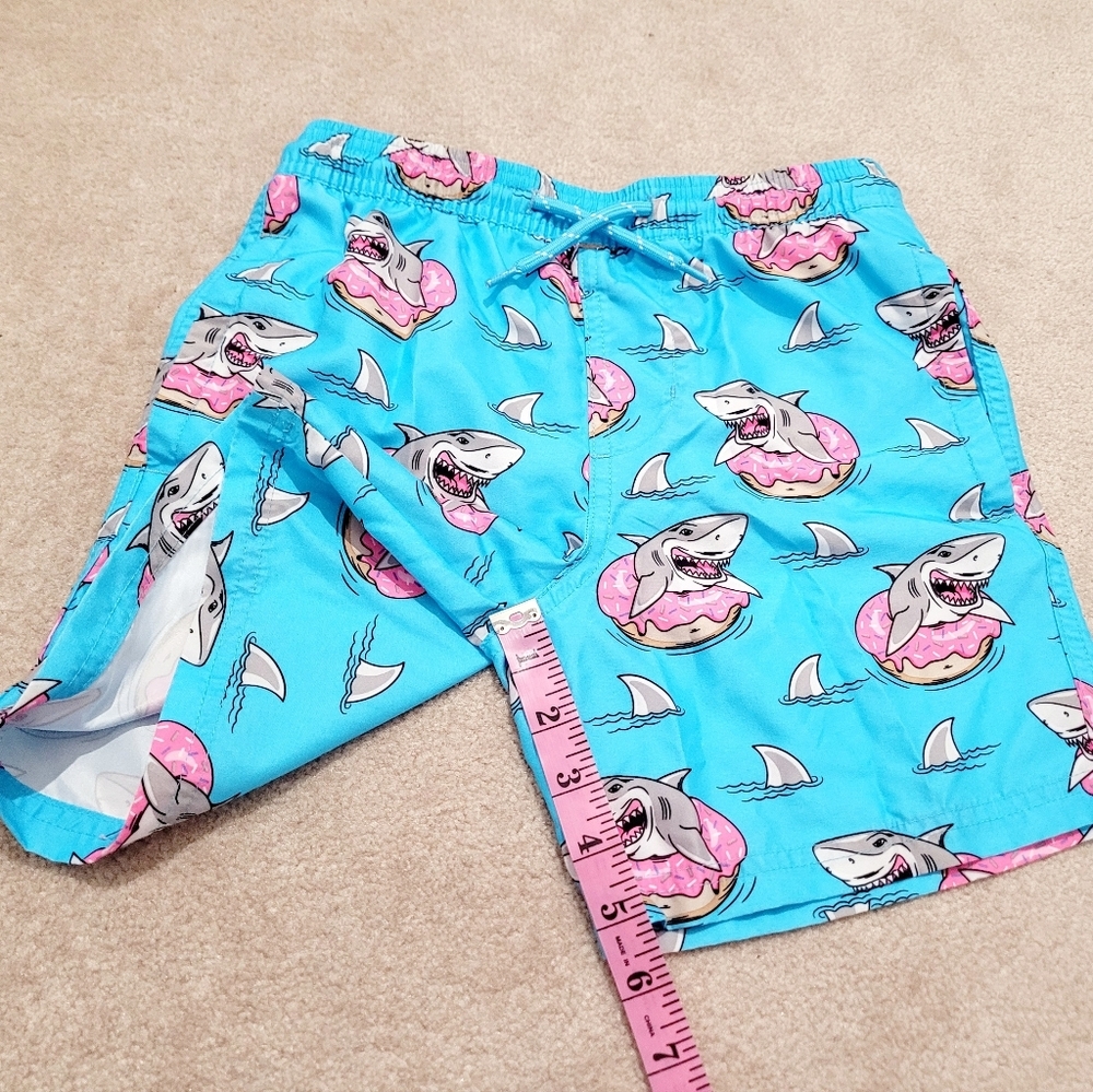 Boys Shark Donut Swim Trunks Shorts Blue Pink Lined Drawstring Size M (8) - Picture 8 of 9
